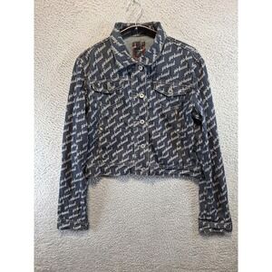 Marithe Francois Girbaud Denim Jacket Womens L Blue Script Logo Cropped Vintage‎
